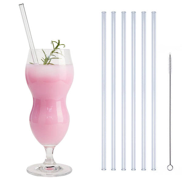 Im Set enthalten sind 6 klare Glastrinkhalme (27 cm, gerade) und eine Reinigungsbürste aus Nylon.