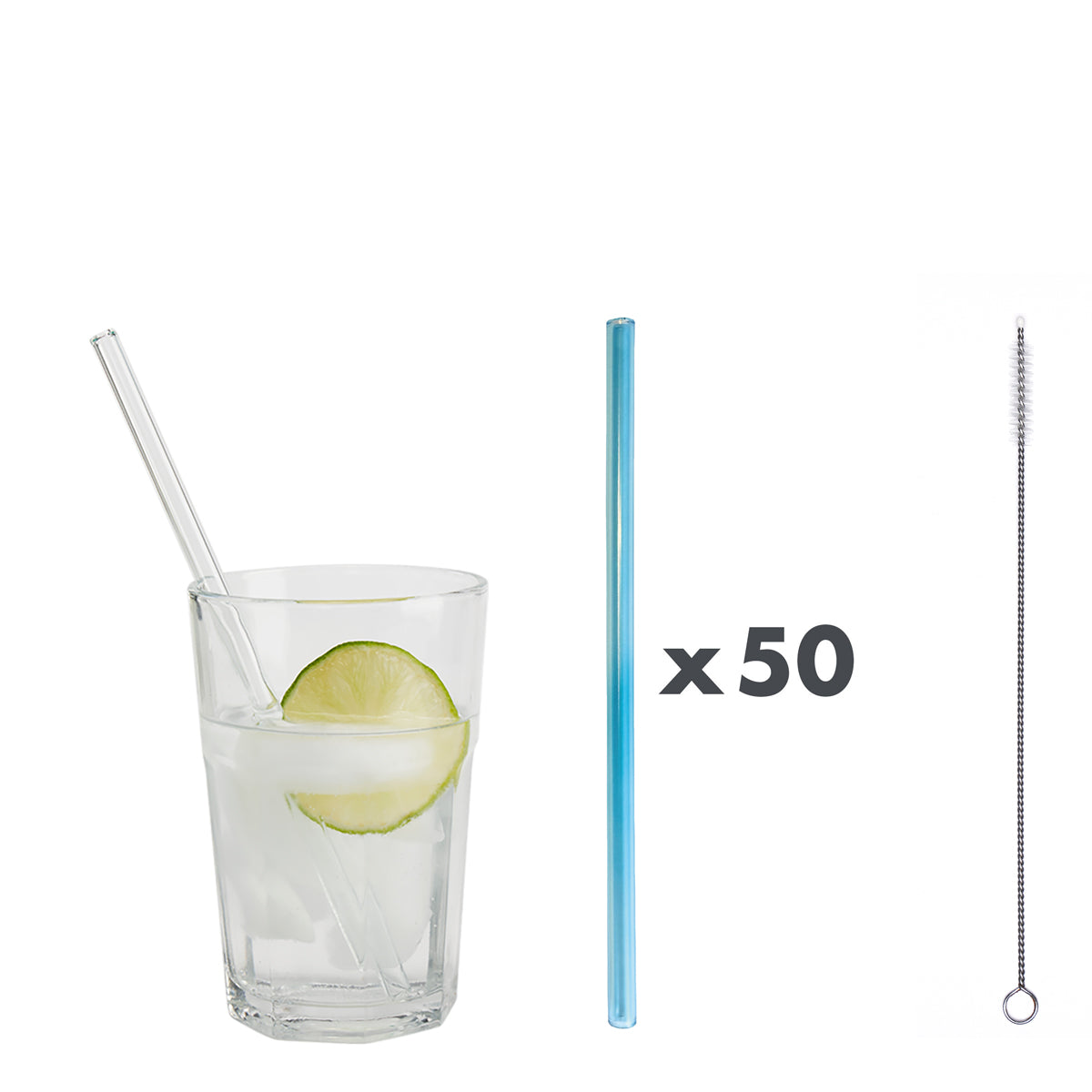 Unser 20 cm langer Standard-Glastrinkhalm passt in jedes Trinkglas!
Im Set enthalten sind 50 Glastrinkhalme in Hellblau (20 cm, gerade) in einer sicheren Verpackung und eine Reinigungsbürste aus Nylon.