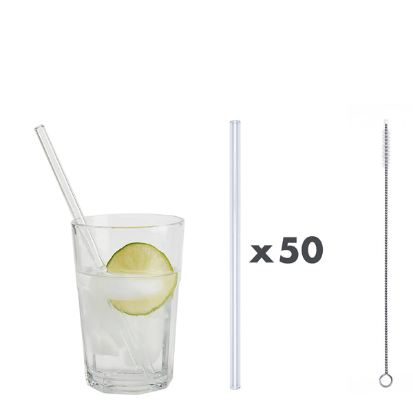 50 Glastrinkhalme in Satiniert (20 cm) + Reinigungsbürste ohne oder mit Gravur