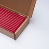 Im Set enthalten sind 50 Glastrinkhalme in Karminrot (20 cm, gerade) in einer sicheren Verpackung und eine Reinigungsbürste aus Nylon.