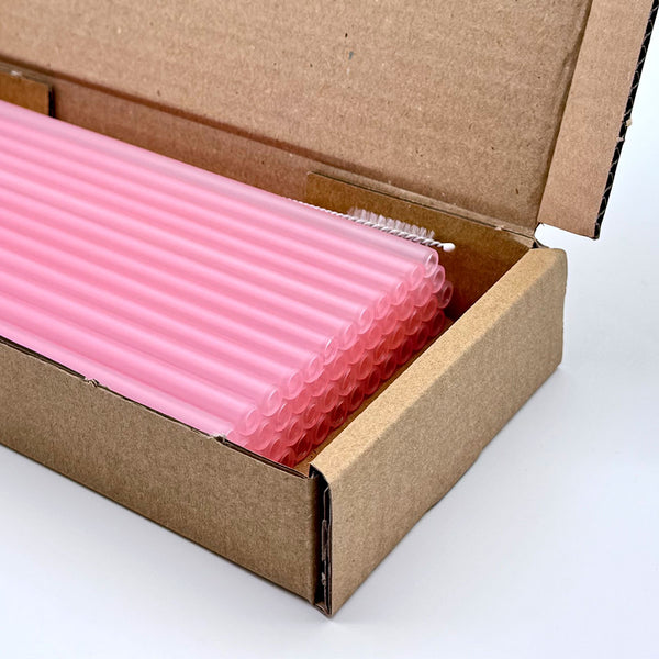 50 Glastrinkhalme in Mattrosa (20 cm) + Reinigungsbürste ohne oder mit Gravur