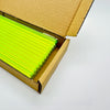 Im Set enthalten sind 50 Glastrinkhalme in Neongelb (20 cm, gerade) in einer sicheren Verpackung und eine Reinigungsbürste aus Nylon.