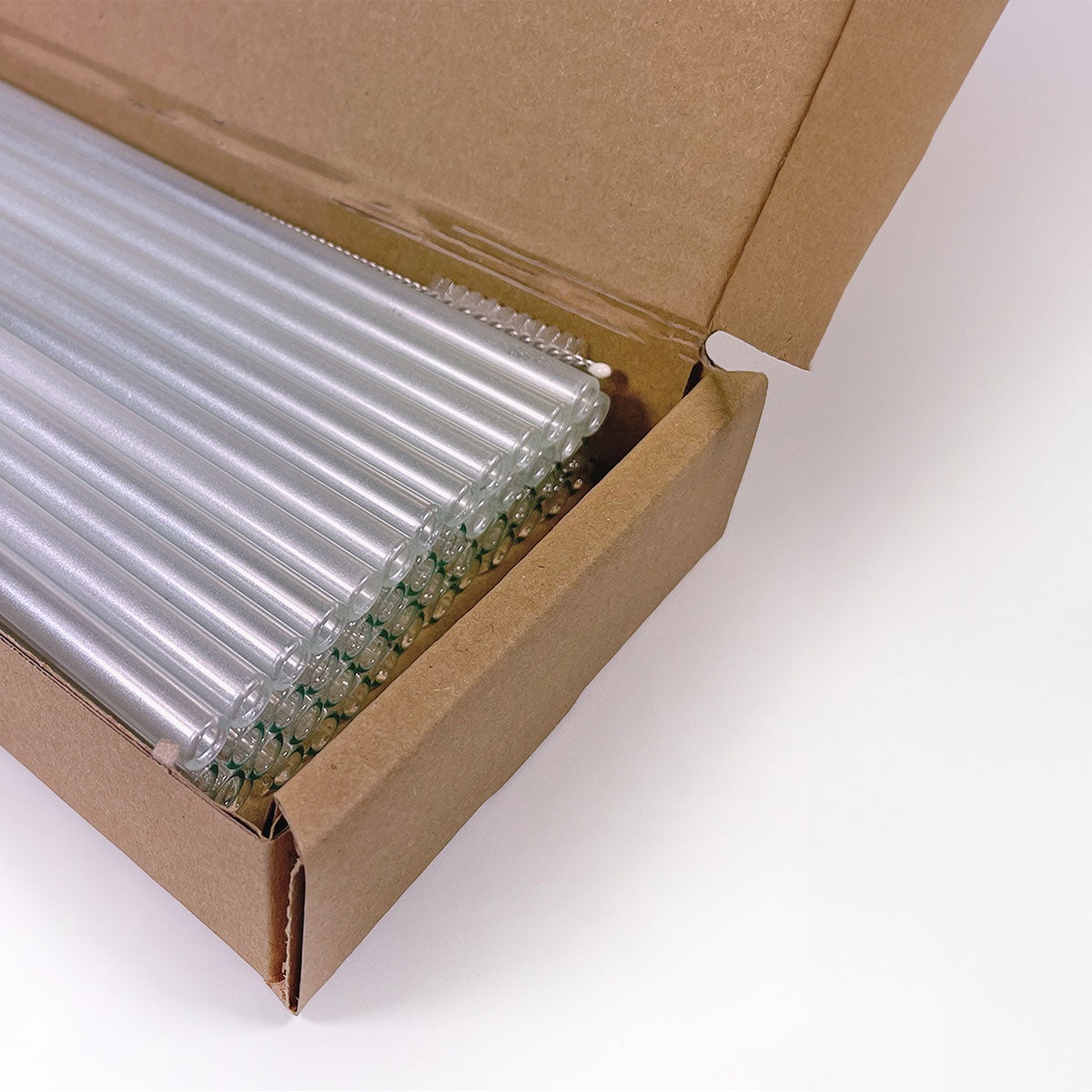 50 Glastrinkhalme in Satiniert (15 cm) + Reinigungsbürste ohne oder mit Gravur