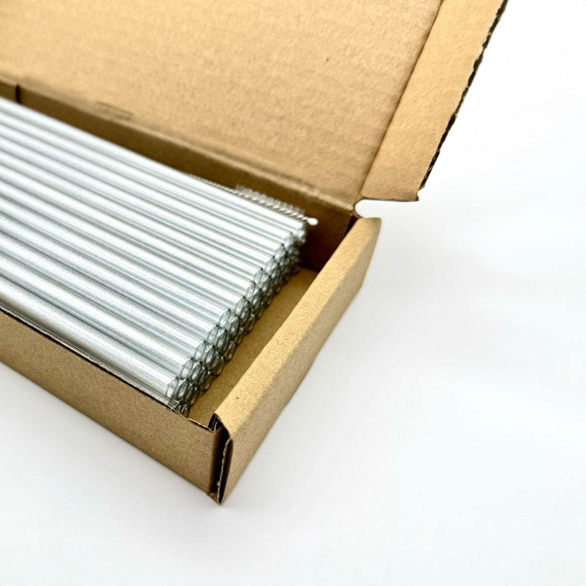 50 Glastrinkhalme in Silber (15 cm) + Reinigungsbürste ohne oder mit Gravur