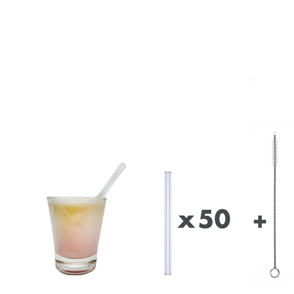 Schnapsglas mit 11 cm klaren Glastrinkhalm, 1 Glastrinkhalm x 50 + Nylonbürste