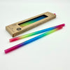 6 bunte (Regenbogenfarben) Glastrinkhalme (23 cm) + Reinigungsbürste