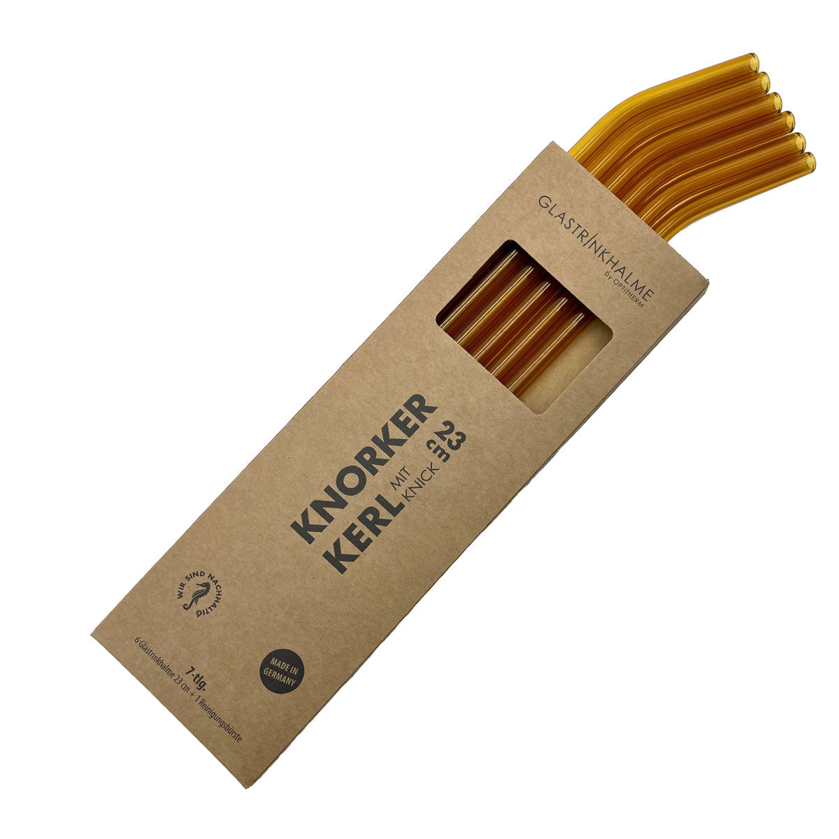6 light-amber Glastrinkhalme (23 cm mit Knick) + Reinigungsbürste