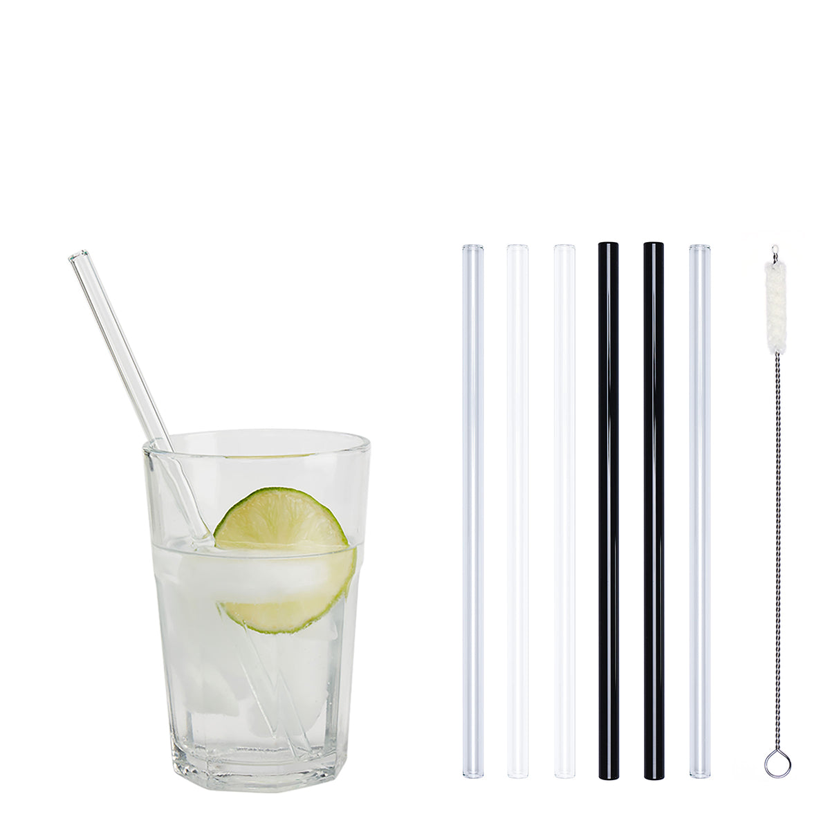 Unser 20 cm langer Standard-Glastrinkhalm passt in jedes Trinkglas - ein echter „Tausendsassa“ also! Ob Longdrink, Saftschorle, Wasser oder Softdrink: der 20 cm lange Tausendsassa freut sich über jede Erfrischung! Im Set enthalten sind 6 farblich sortierte Glastrinkhalme (20 cm, gerade; 2x weiss, 2x schwarz, 2x klar) und eine Reinigungsbürste aus Nylon oder Baumwolle. Produktmaße Länge: 20 cm Durchmesser: 8 mm