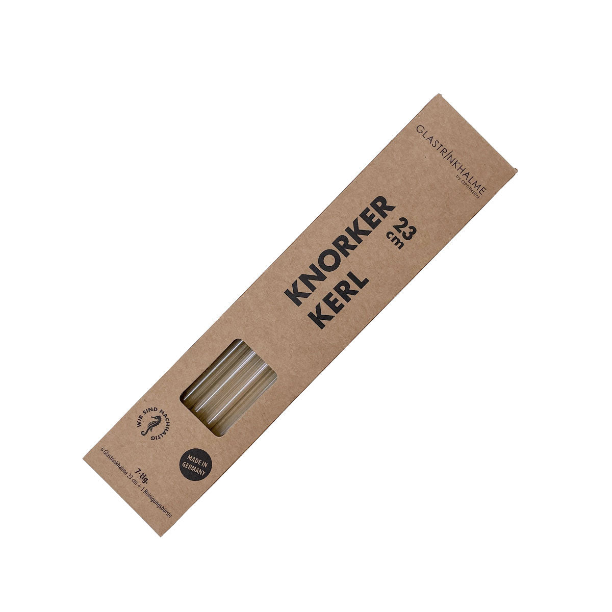 Unser „Knorker Kerl“ eignet sich auch für den großen Durst - denn mit einer Länge von 23 cm passen diese Glastrinkhalme perfekt in große Longdrink- oder Cocktailgläser und 0,25 L-Piccolo-Flaschen! Im Set enthalten sind 6 klare Glastrinkhalme (23 cm, gerade) und eine Reinigungsbürste aus Nylon oder Baumwolle. Produktmaße Länge: 23 cm Durchmesser: 8 mm