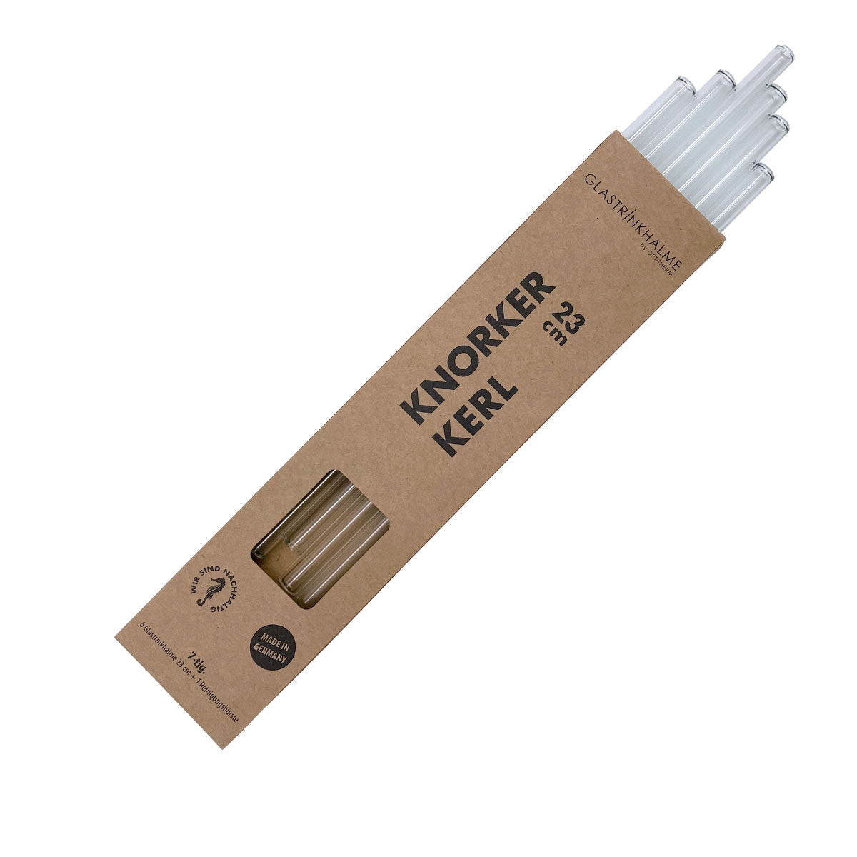 Unser „Knorker Kerl“ eignet sich auch für den großen Durst - denn mit einer Länge von 23 cm passen diese Glastrinkhalme perfekt in große Longdrink- oder Cocktailgläser und 0,25 L-Piccolo-Flaschen! Im Set enthalten sind 6 klare Glastrinkhalme (23 cm, gerade) und eine Reinigungsbürste aus Nylon oder Baumwolle. Produktmaße Länge: 23 cm Durchmesser: 8 mm