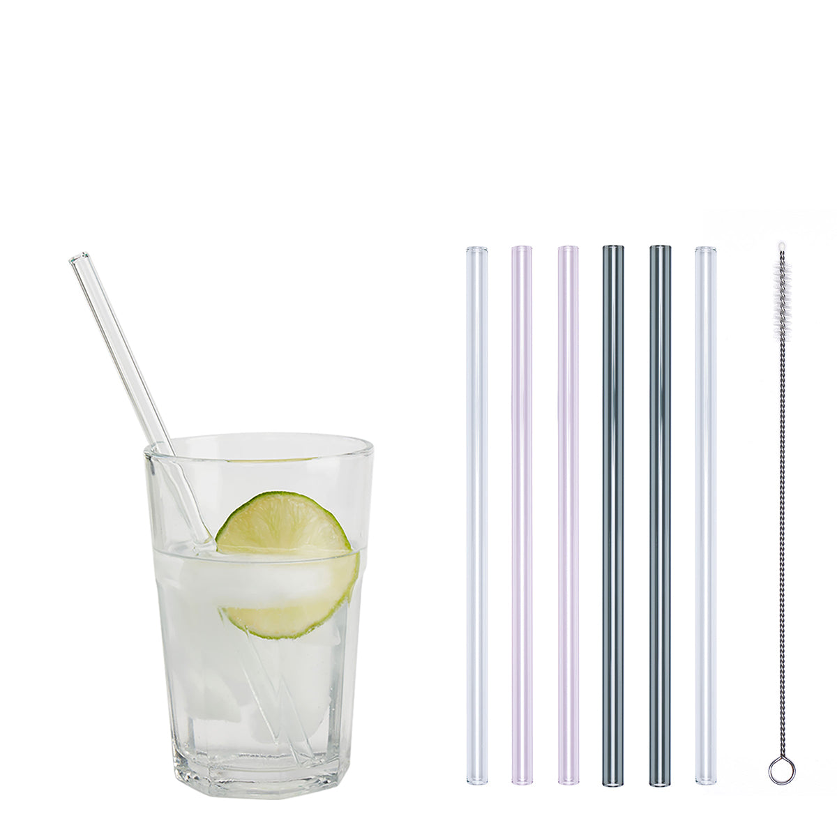 Unser 20 cm langer Standard-Glastrinkhalm passt in jedes Trinkglas - ein echter „Tausendsassa“ also! Ob Longdrink, Saftschorle, Wasser oder Softdrink: der 20 cm lange Tausendsassa freut sich über jede Erfrischung! Im Set enthalten sind 6 farblich sortierte Glastrinkhalme (20 cm, gerade; 2x rosa, 2x grau, 2x klar) und eine Reinigungsbürste aus Nylon oder Baumwolle. Produktmaße Länge: 20 cm Durchmesser: 8 mm