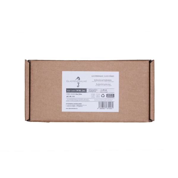 Glastrinkhalme by Optitherm – Unser 20 cm langer Standard-Glastrinkhalm passt in jedes Trinkglas - ein echter „Tausendsassa“ also! Ob Longdrink, Saftschorle, Wasser oder Softdrink: der 20 cm lange Tausendsassa freut sich über jede Erfrischung! Im Set enthalten sind 50 blaue Glastrinkhalme (20 cm, gerade) in einer sicheren Verpackung und eine Reinigungsbürste aus Nylon oder Baumwolle.