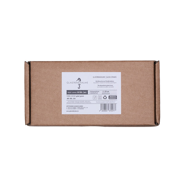 Unser 20 cm langer Standard-Glastrinkhalm passt in jedes Trinkglas - ein echter „Tausendsassa“ also! Ob Longdrink, Saftschorle, Wasser oder Softdrink: der 20 cm lange Tausendsassa freut sich über jede Erfrischung! Im Set enthalten sind 50 grüne Glastrinkhalme (20 cm, gerade) in einer sicheren Verpackung und eine Reinigungsbürste aus Nylon oder Baumwolle. Produktmaße Länge: 20 cm Durchmesser: 8 mm