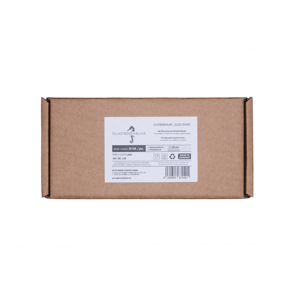 Unser 20 cm langer Standard-Glastrinkhalm passt in jedes Trinkglas - ein echter „Tausendsassa“ also! Ob Longdrink, Saftschorle, Wasser oder Softdrink: der 20 cm lange Tausendsassa freut sich über jede Erfrischung! Im Set enthalten sind 50 pinke Glastrinkhalme (20 cm, gerade) in einer sicheren Verpackung und eine Reinigungsbürste aus Nylon oder Baumwolle. Produktmaße Länge: 20 cm Durchmesser: 8 mm