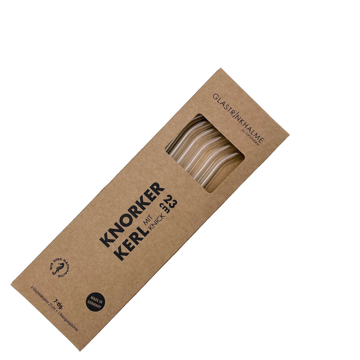 Da ist kein Knick in der Optik - den „Knorken Kerl“ gibt es auch geknickt! Mit 23 cm eignet sich auch die geknickte Variante für den großen Durst - denn sie passen perfekt in große Longdrink- oder Cocktailgläser und 0,25 L-Piccolo-Flaschen! Der Knick sorgt zusätzlich für den klassischen „Trinkhalm-Look“! Im Set enthalten sind 6 klare Glastrinkhalme (23 cm, mit Knick) und eine Reinigungsbürste aus Nylon oder Baumwolle. Produktmaße Länge: 23 cm (mit Knick) Durchmesser: 8 mm