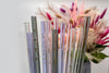 6 bunte (Amber, Gelb, Grün, Klar) Glastrinkhalme (20 cm) mit Druck "Frühlingsgefühle", "Frühlingsreif", "Frühlingszeit" + Reinigungsbürste
