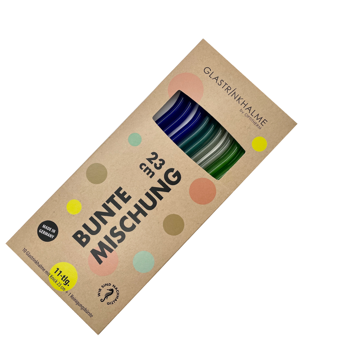 10 farbige (2x Blaugrün, 3x Kobaltblau, 2x Grau, 3 x Grün) Glastrinkhalme Bunte Mischung (23 cm mit Knick) + Reinigungsbürste