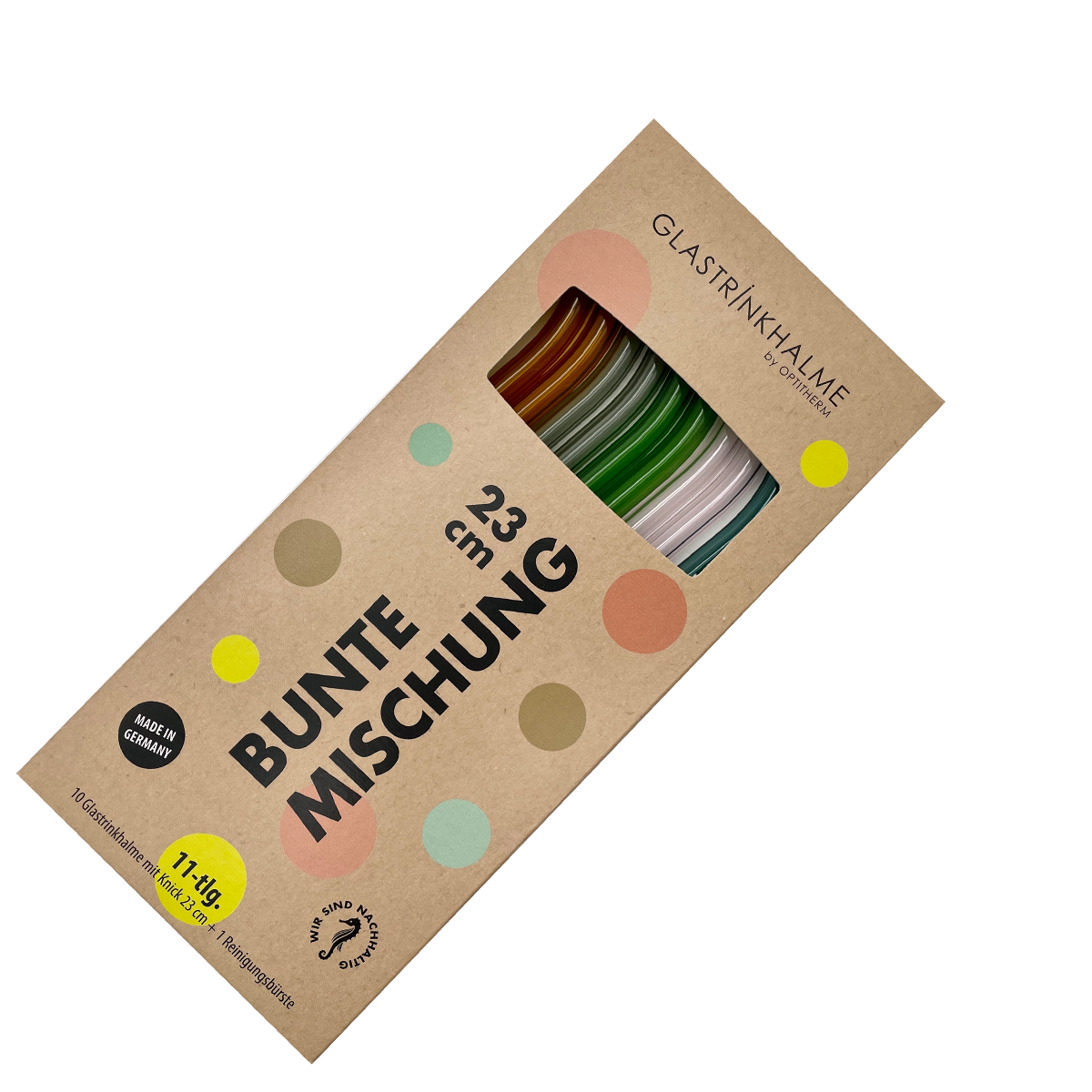 10 farbige (2 x Rosa, 2x Blaugrün, 2x Light-Amber, 2x Grau, 2 x Grün) Glastrinkhalme Bunte Mischung (23 cm mit Knick) + Reinigungsbürste