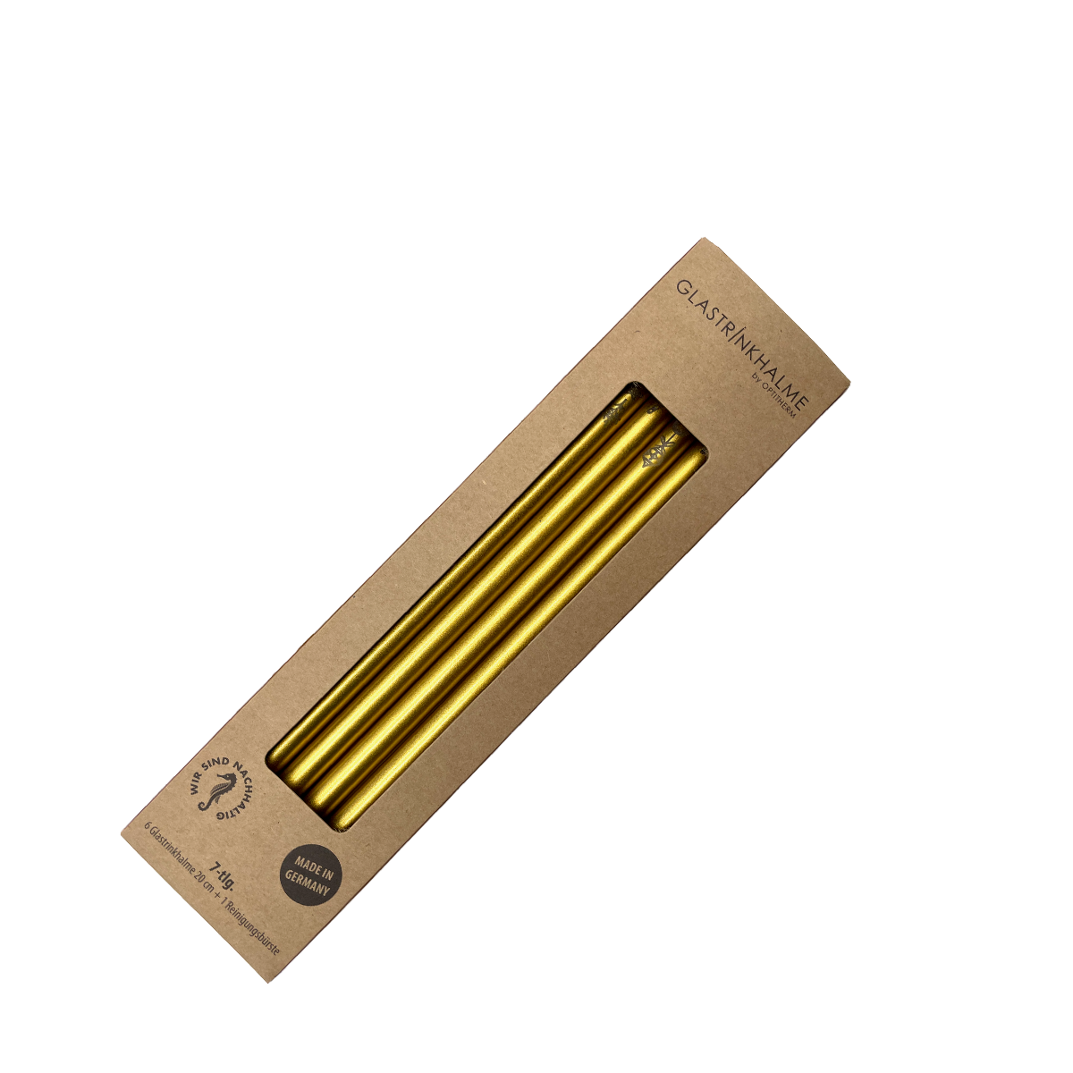 6 Gold Glastrinkhalme mit Gravur (20 cm)