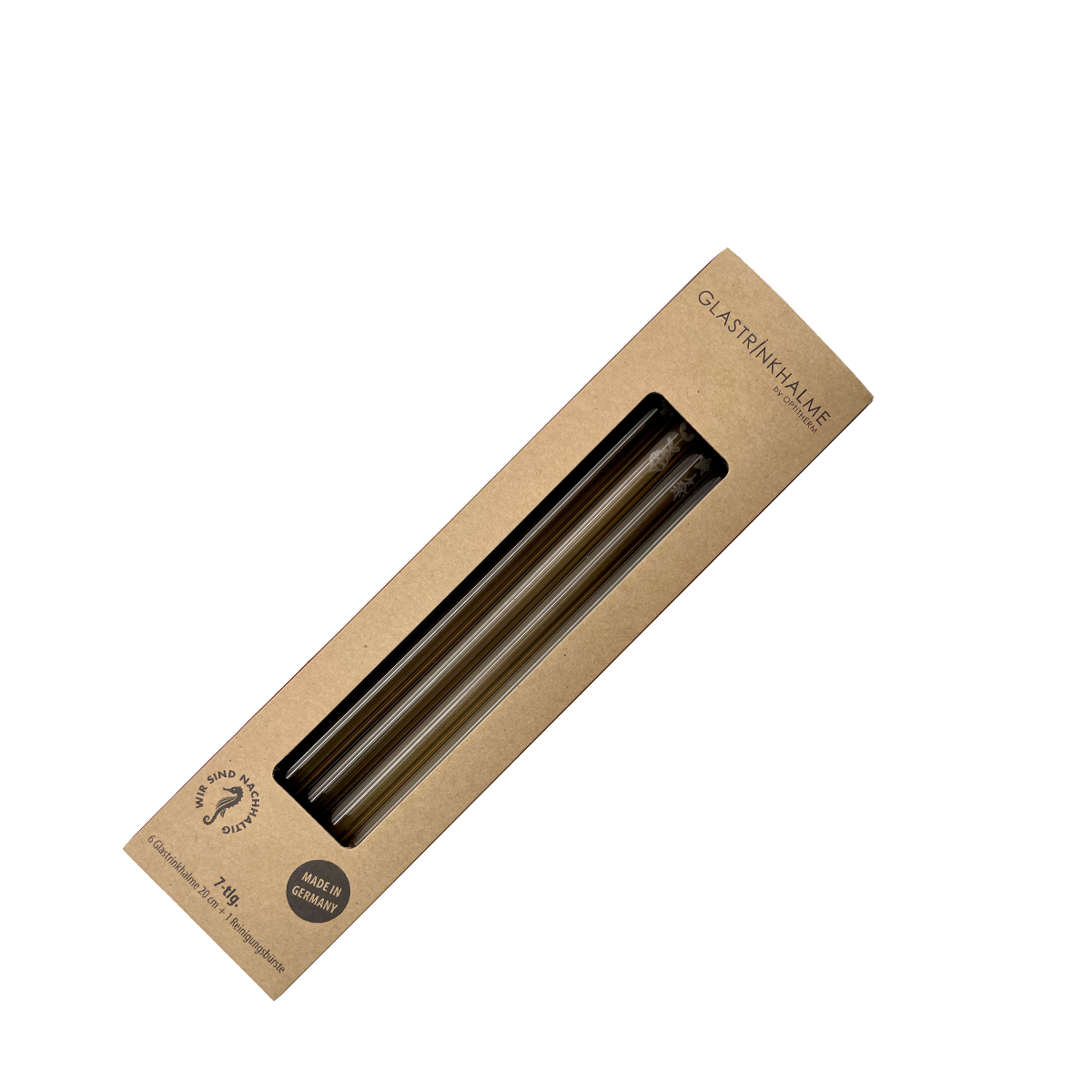 6 Graue Glastrinkhalme mit Gravur (20 cm)