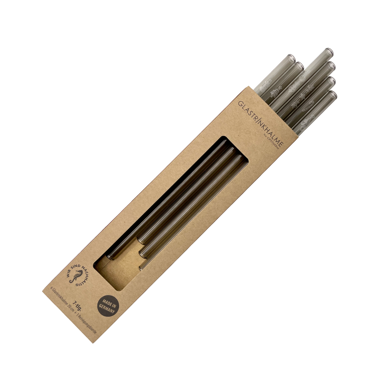 6 Graue Glastrinkhalme mit Gravur (20 cm)