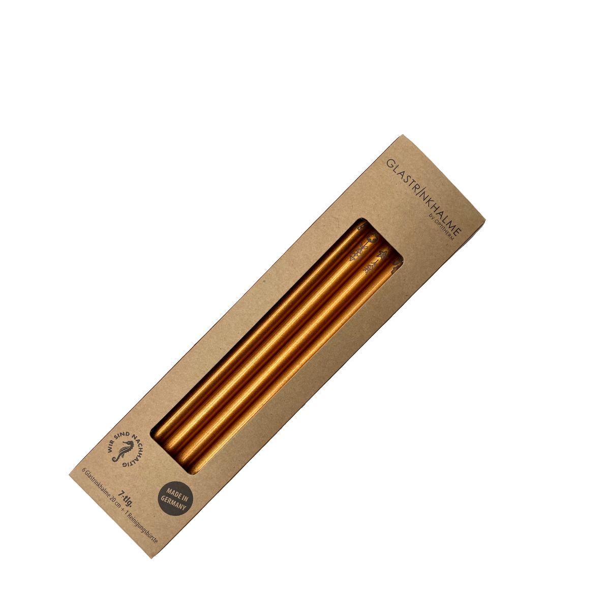 6 Kupfer Glastrinkhalme mit Gravur (20 cm)