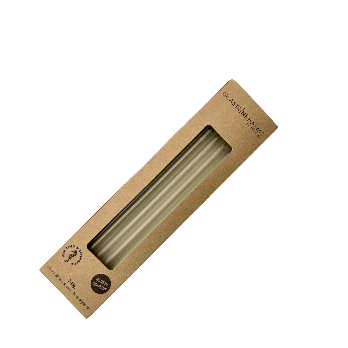 6 Weiß-satinierte Glastrinkhalme mit Gravur (20 cm)