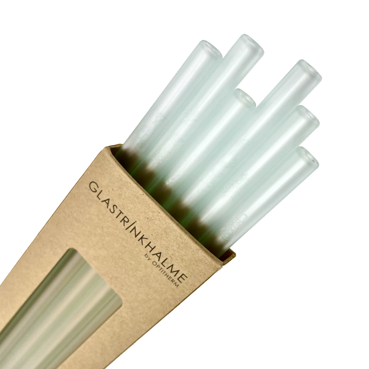 6 Weiß-satinierte Glastrinkhalme mit Gravur (20 cm)