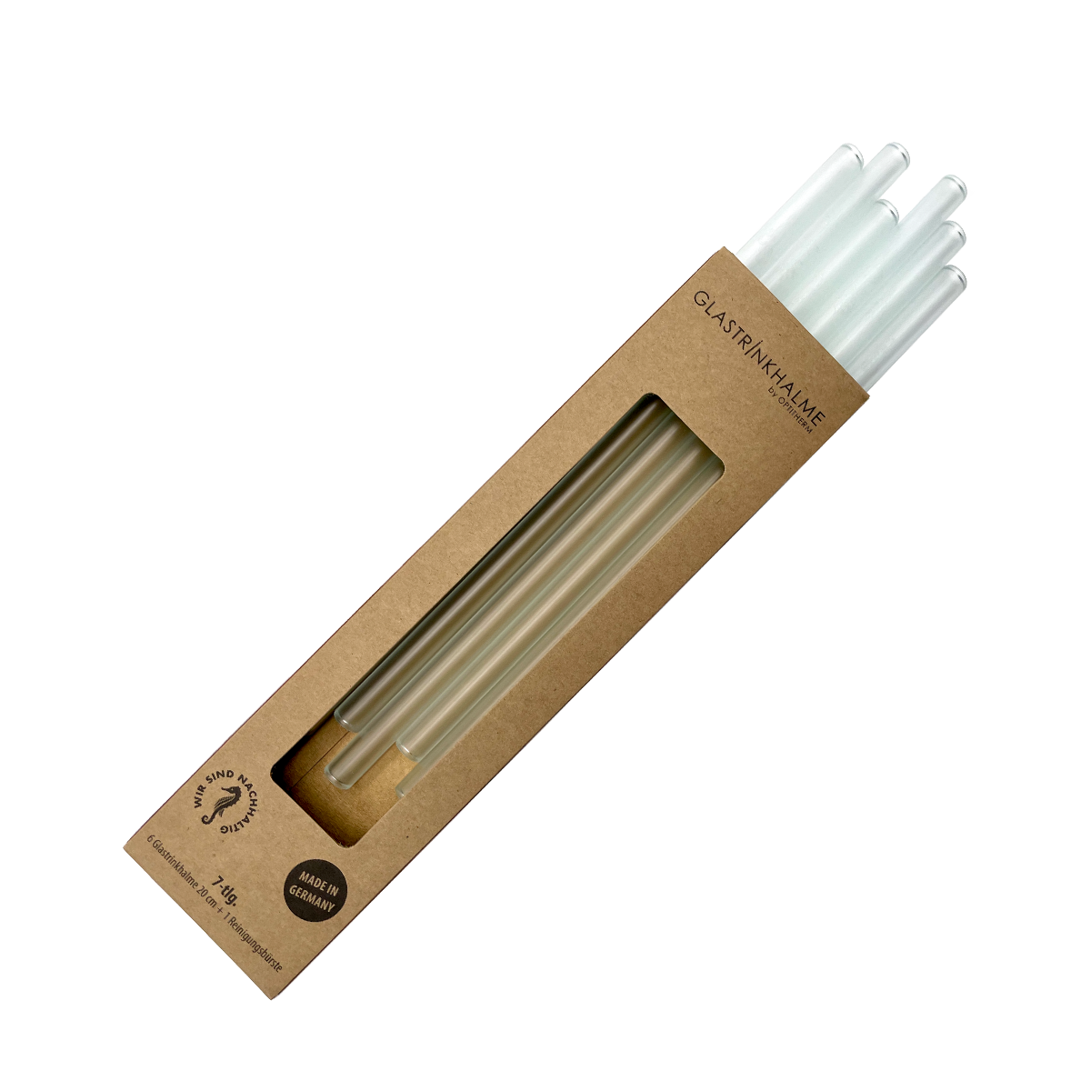 6 Weiß-satinierte Glastrinkhalme mit Gravur (20 cm)