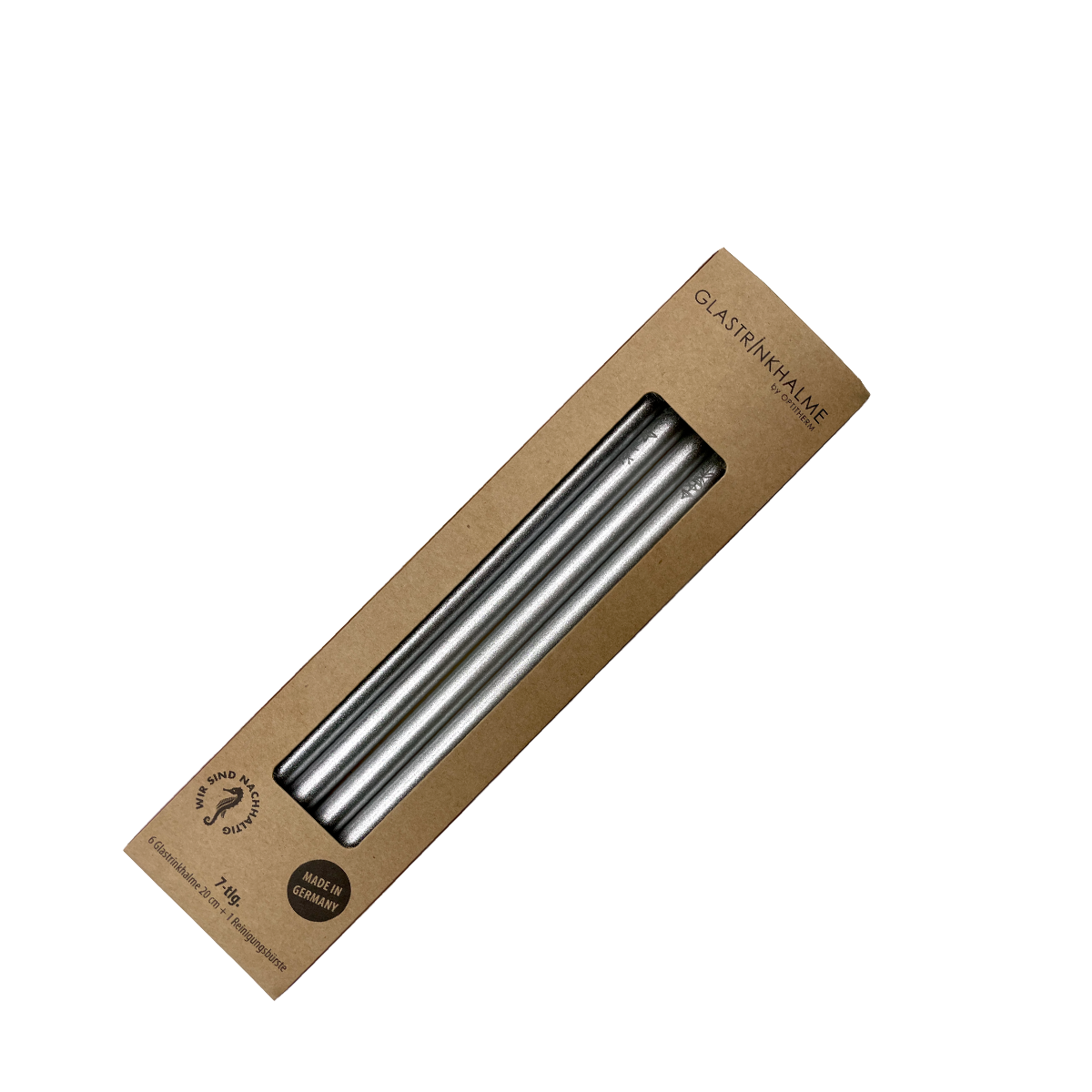 6 Silber Glastrinkhalme mit Gravur (20 cm)