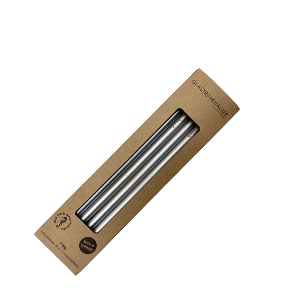 6 Silber Glastrinkhalme mit Gravur (20 cm) "Weihnachtliche Motive" + Reinigungsbürste