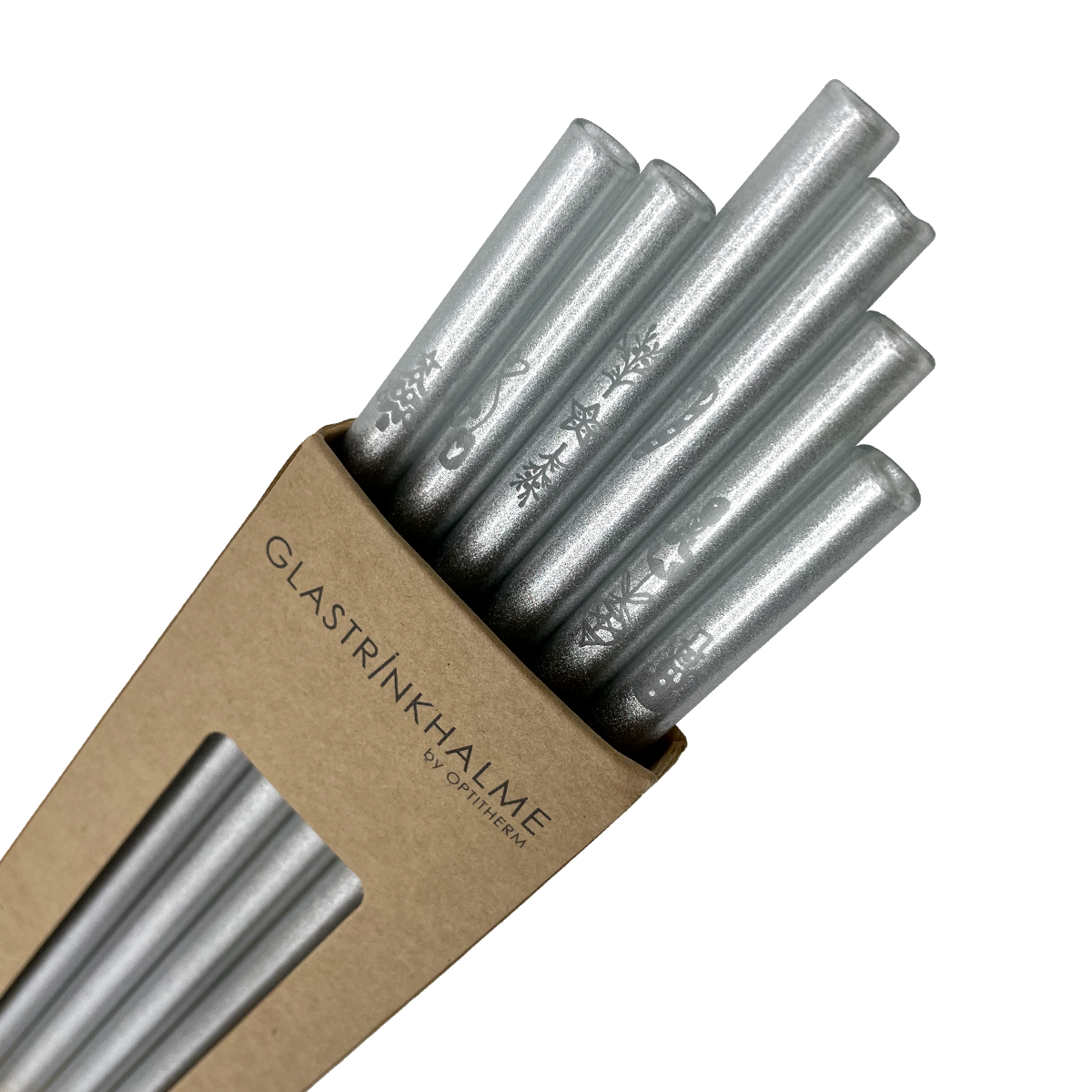 6 Silber Glastrinkhalme mit Gravur (20 cm)