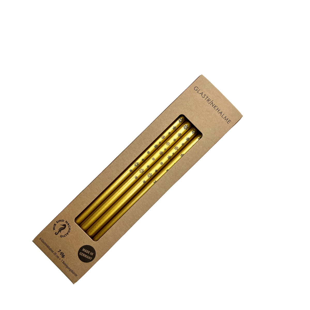6 goldene Glastrinkhalme mit Gravur (20 cm)