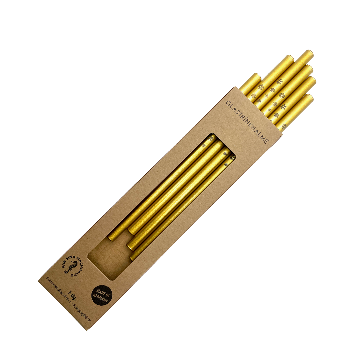 6 goldene Glastrinkhalme mit Gravur (20 cm)