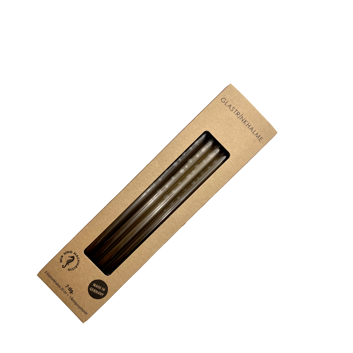 6 graue Glastrinkhalme mit Gravur (20 cm)