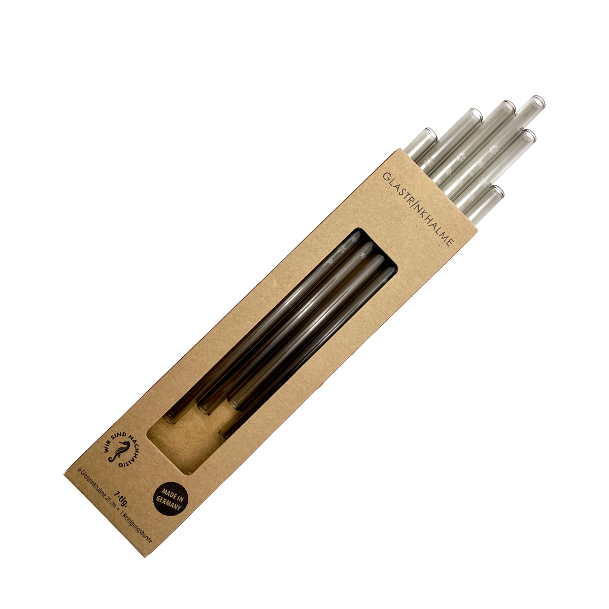 6 graue Glastrinkhalme mit Gravur (20 cm)