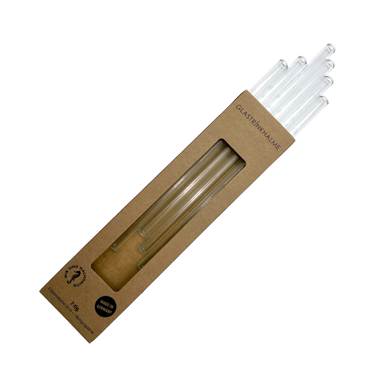 6 klare Glastrinkhalme mit Gravur (20 cm)