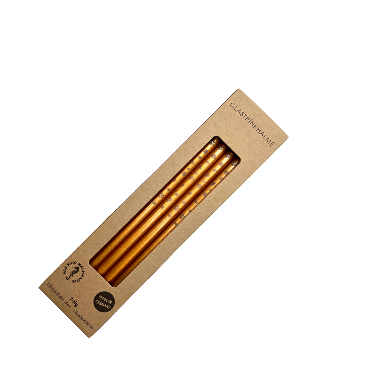6 Kupfer farbige Glastrinkhalme mit Gravur (20 cm)