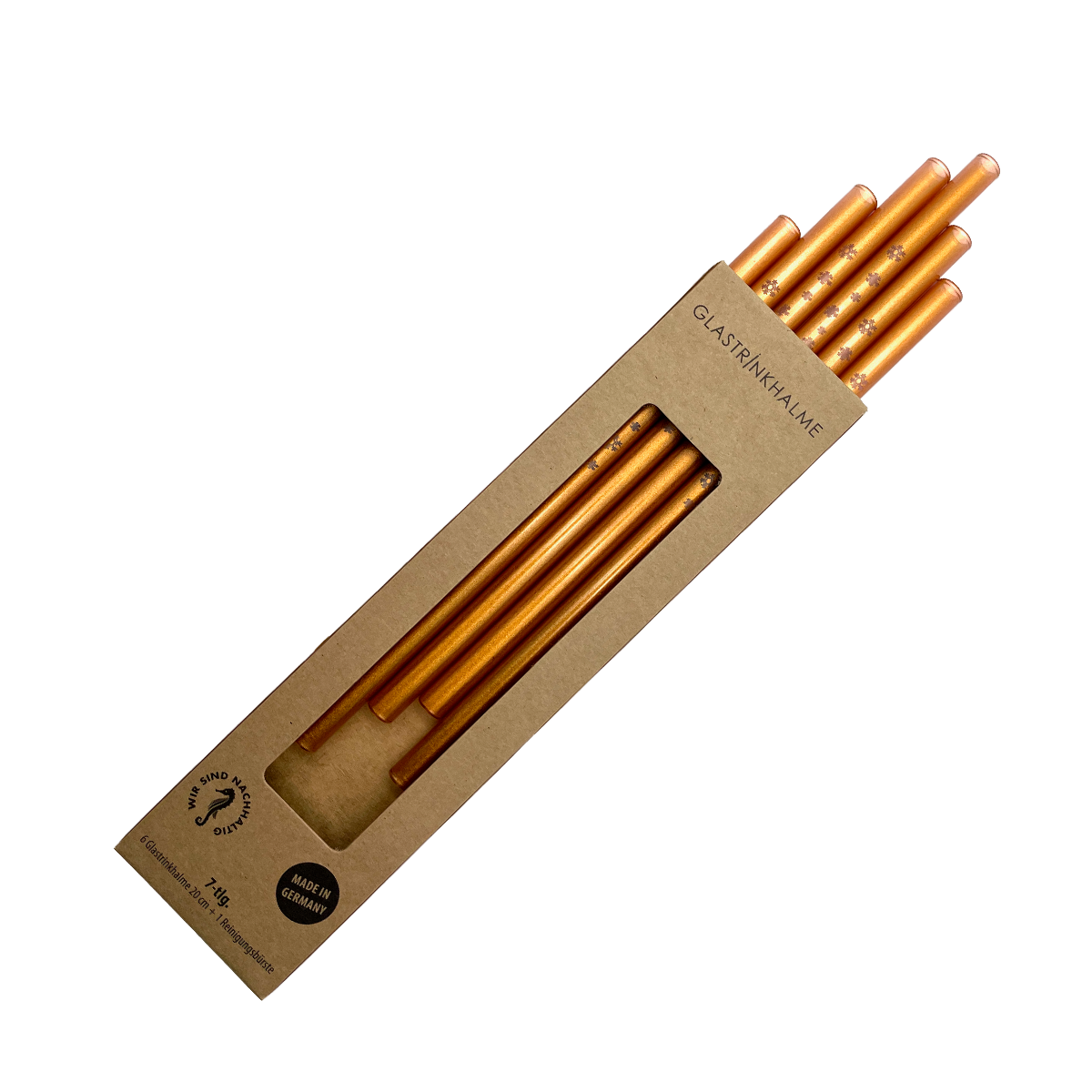 6 Kupfer farbige Glastrinkhalme mit Gravur (20 cm)