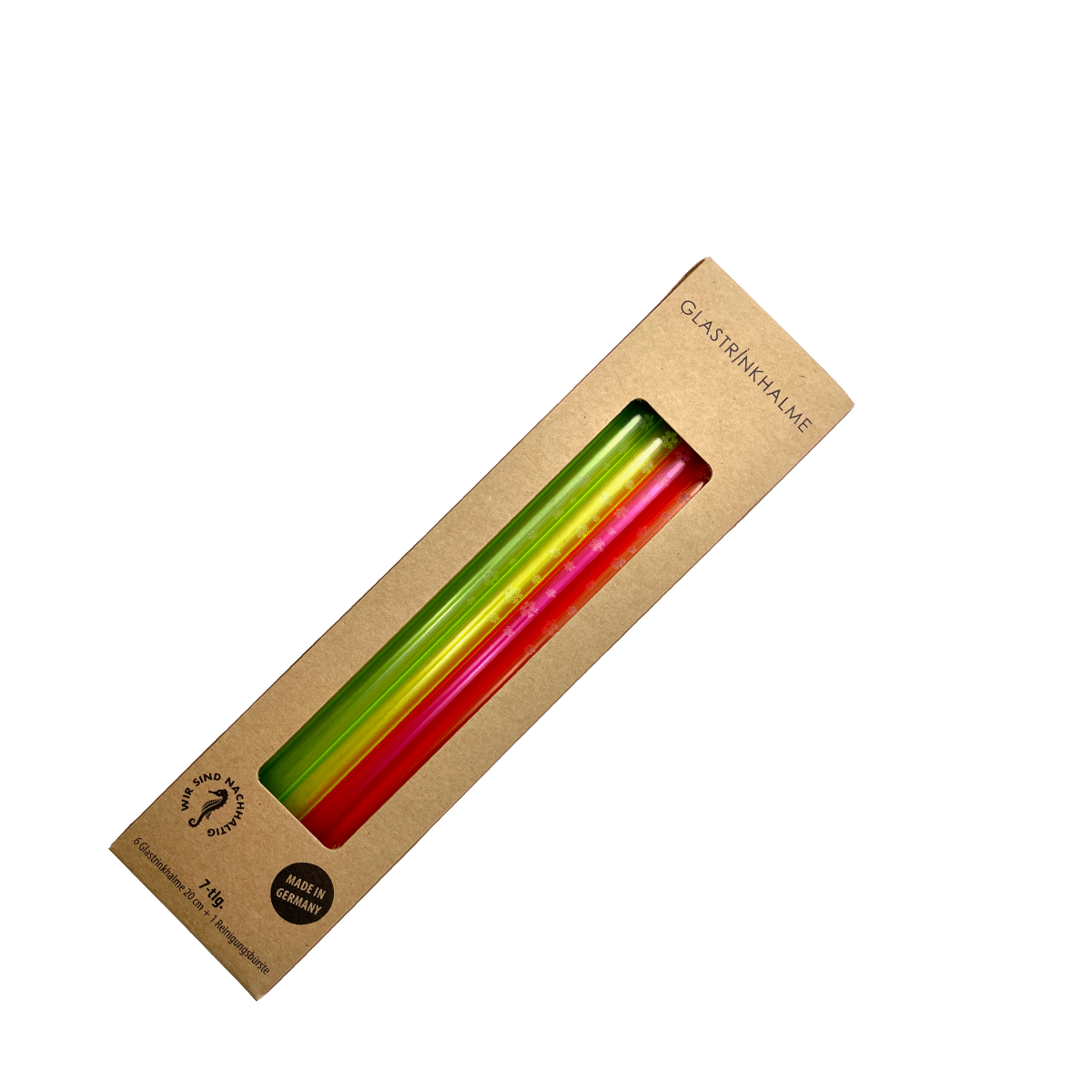 6 farblich sortierte (Neon, Klar) Glastrinkhalme