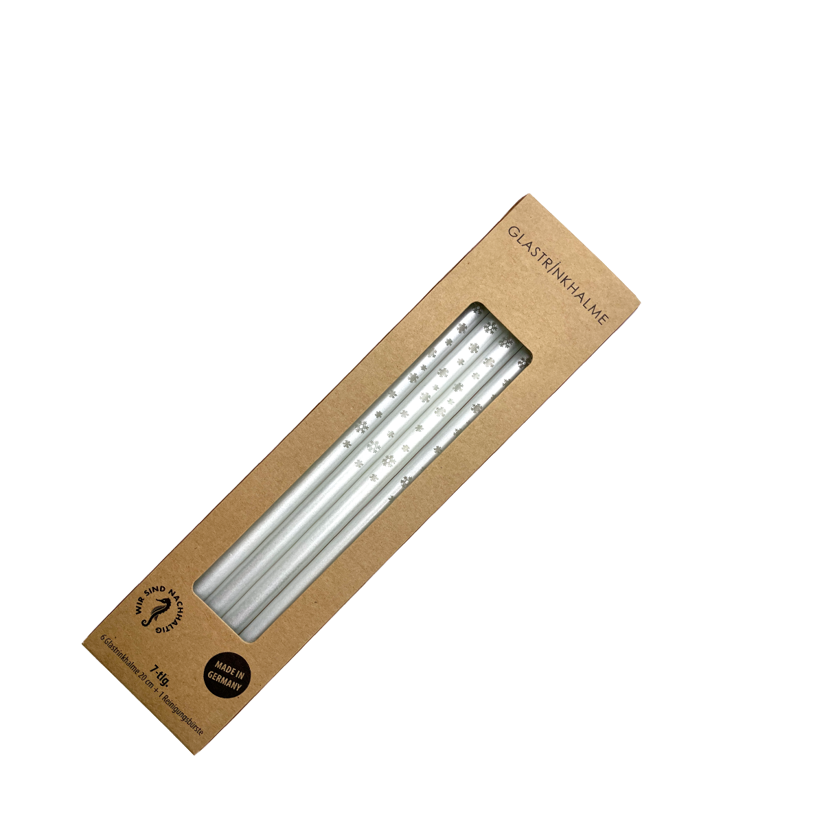 6 Perlmutt farbige Glastrinkhalme mit Gravur (20 cm)