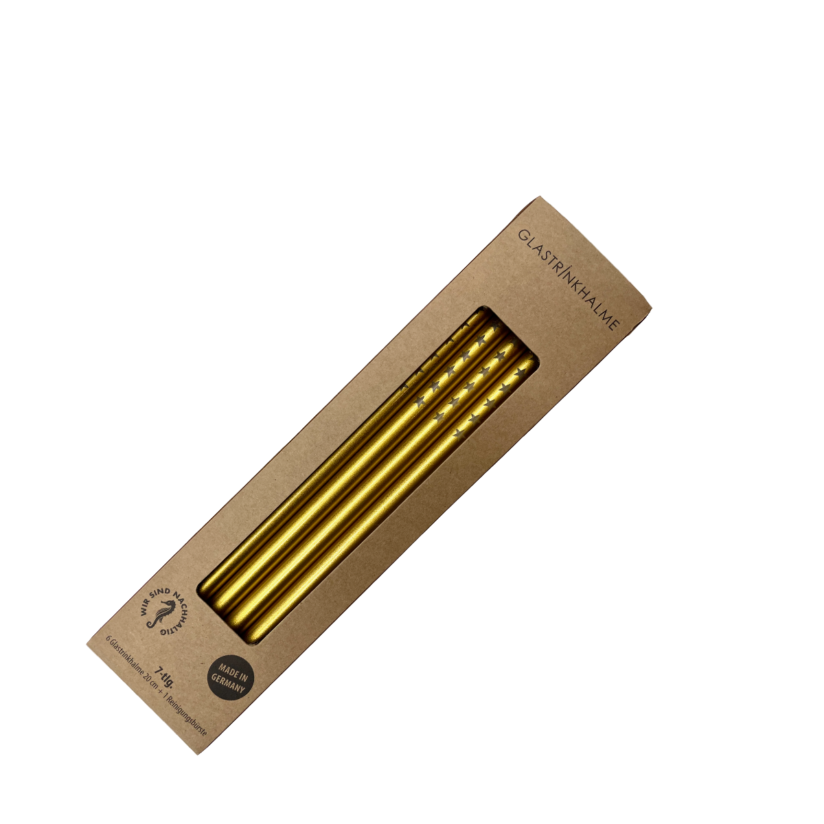 6 goldene Glastrinkhalme mit Gravur (20 cm)