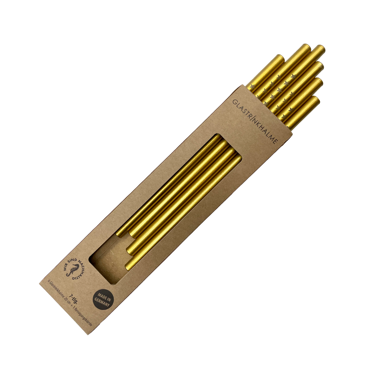 6 goldene Glastrinkhalme mit Gravur (20 cm)