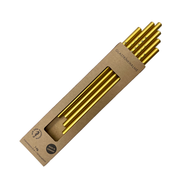 6 goldene Glastrinkhalme mit Gravur (20 cm) "Sterne gerade" + Reinigungsbürste