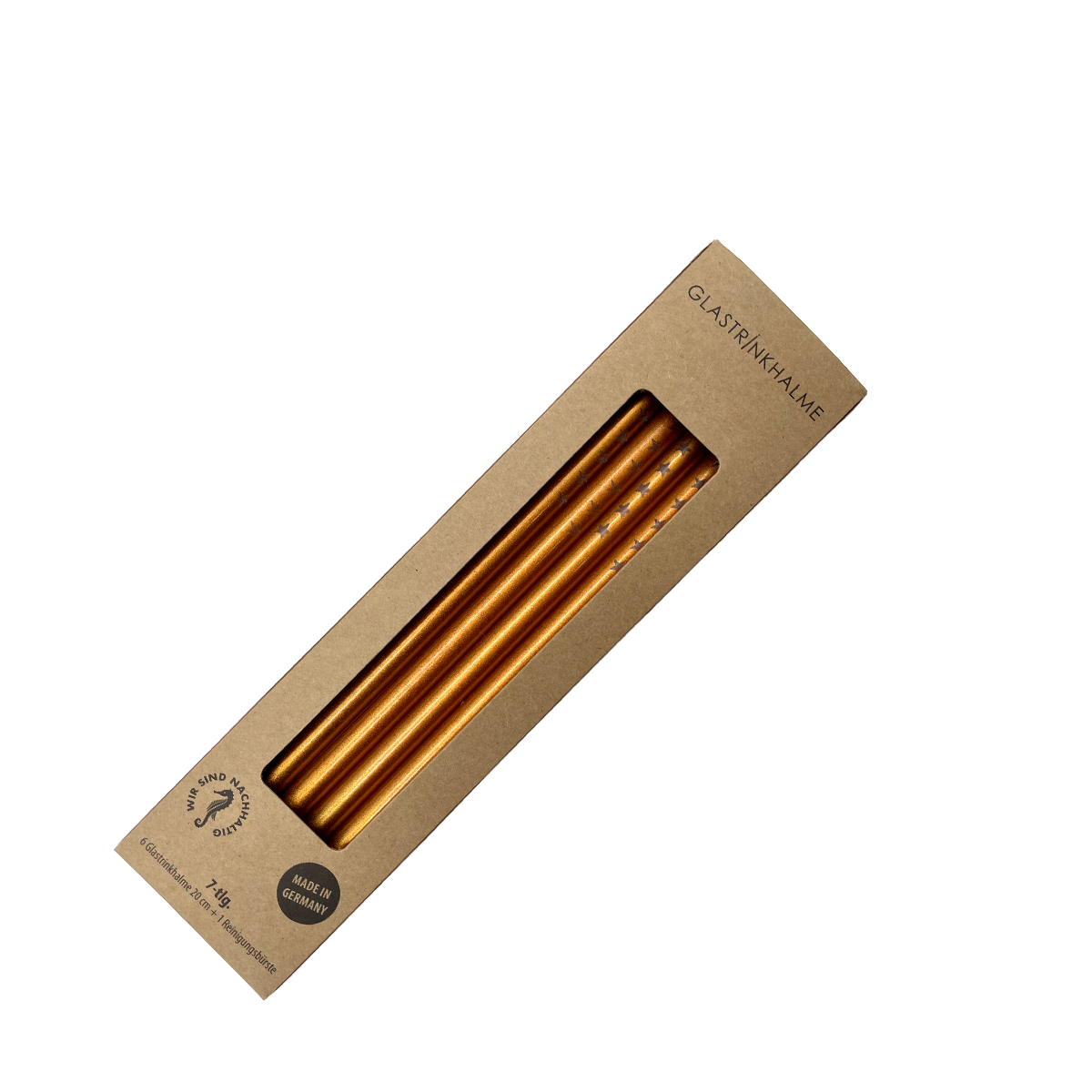 6 Kupfer farbige Glastrinkhalme mit Gravur (20 cm)