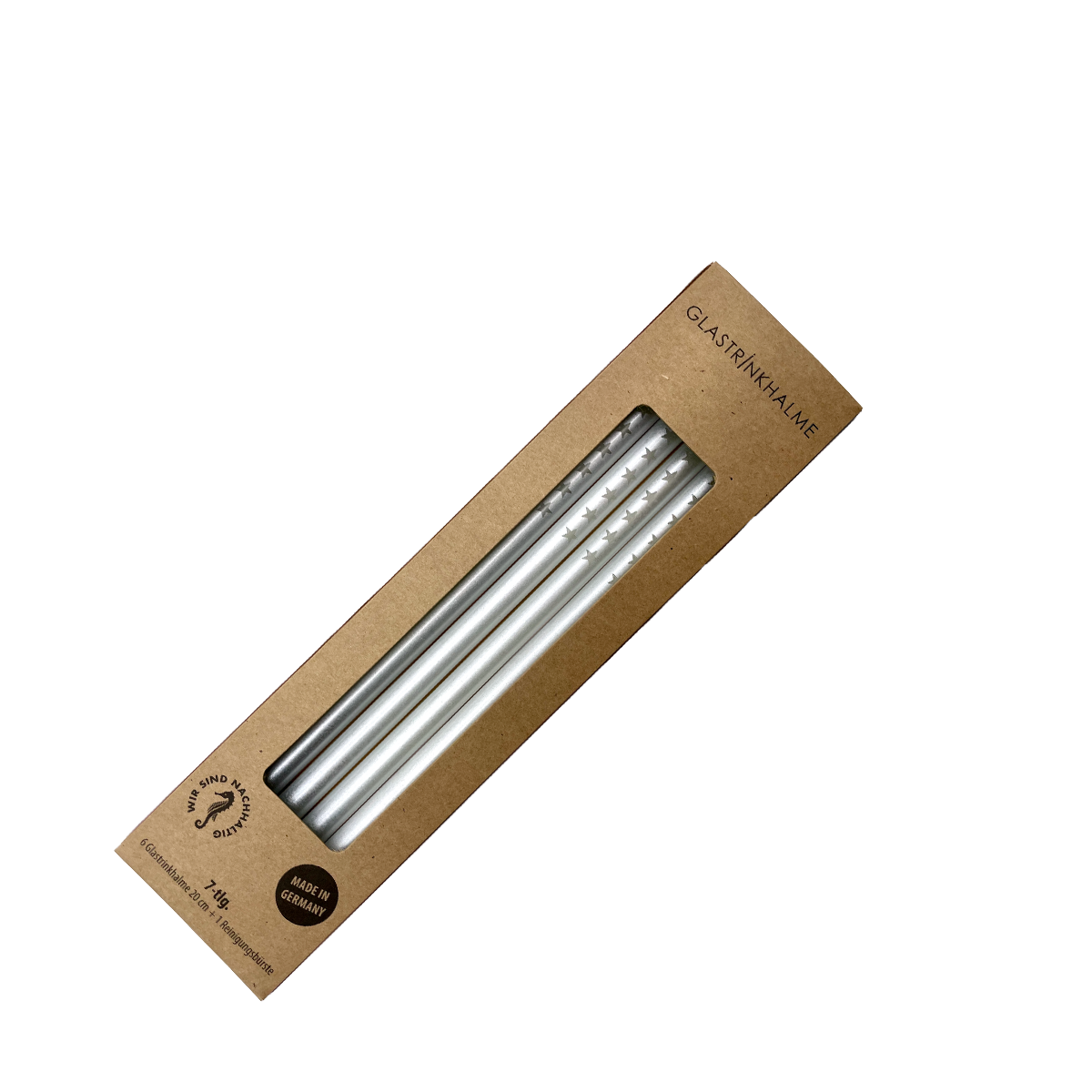 6 Perlmutt farbige Glastrinkhalme mit Gravur (20 cm)