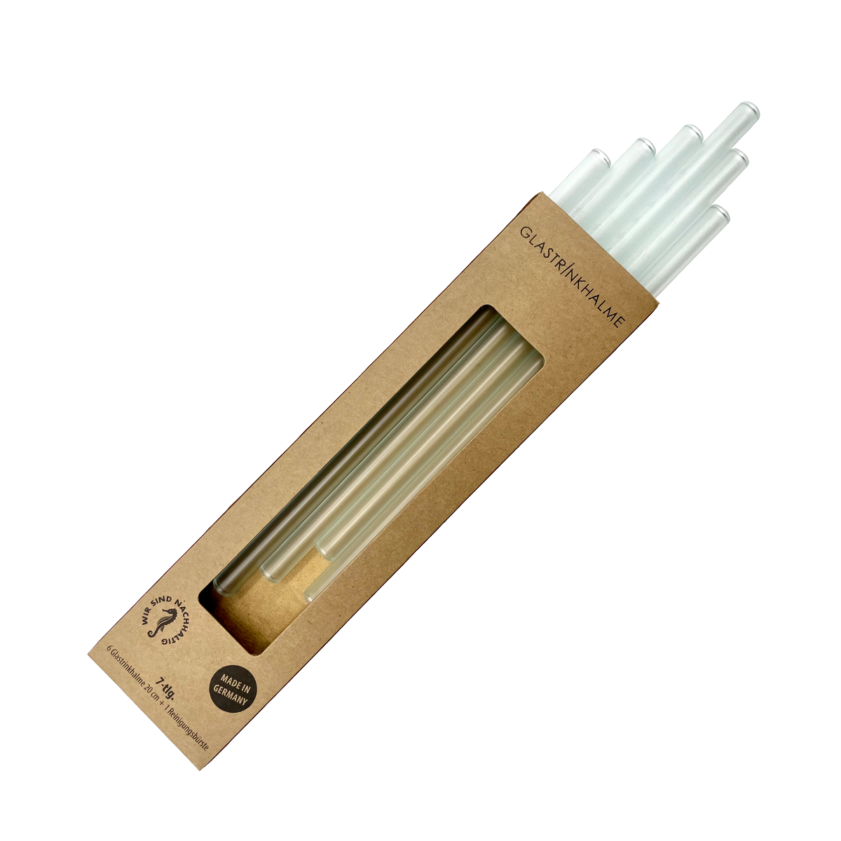 6 weiß-satinierte Glastrinkhalme mit Gravur (20 cm)