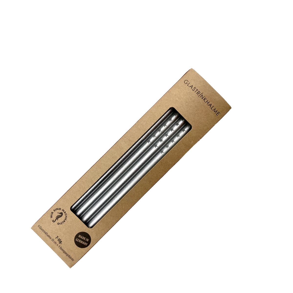 6 silberne Glastrinkhalme mit Gravur (20 cm)