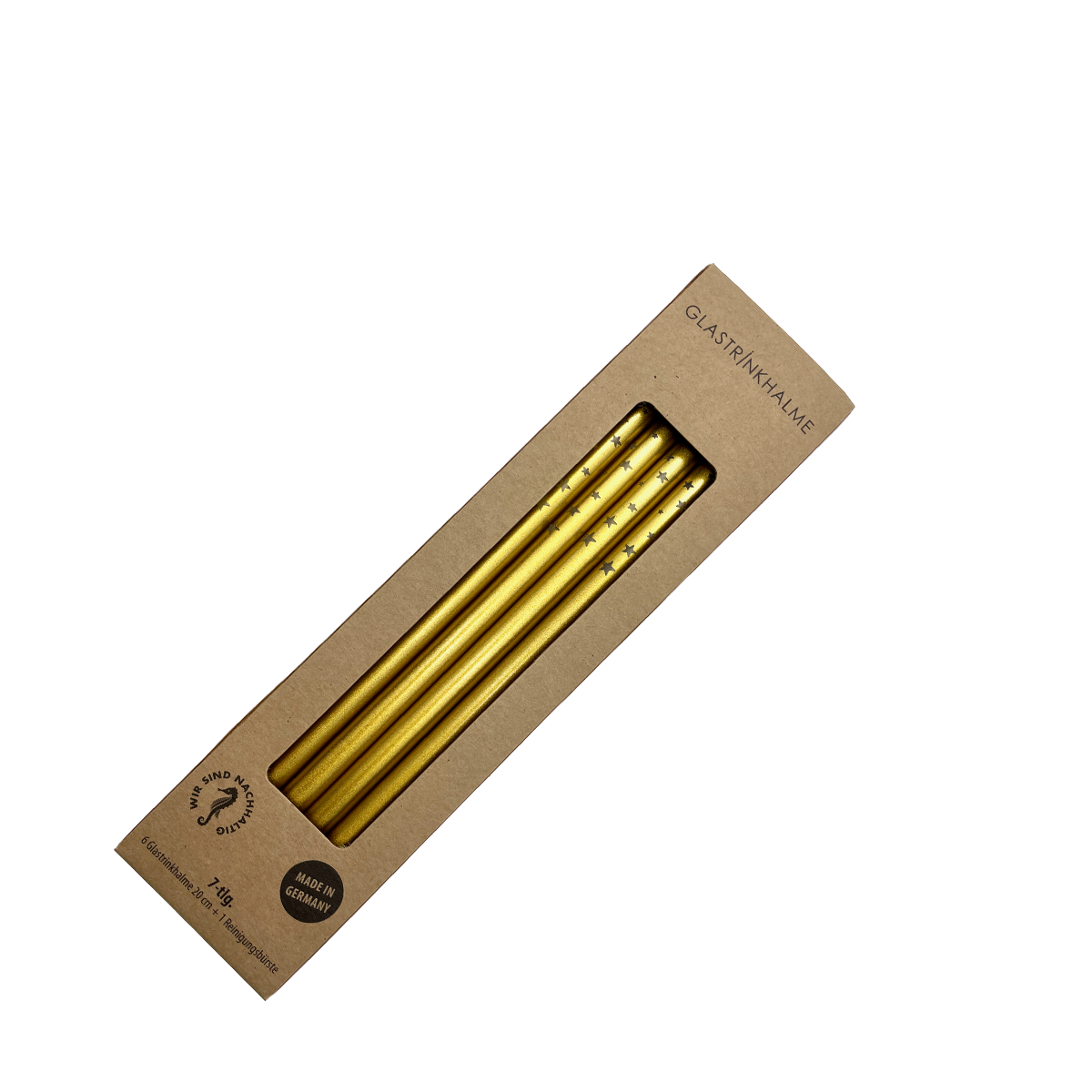 6 goldene Glastrinkhalme mit Gravur (20 cm)