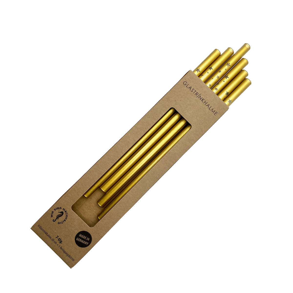 6 goldene Glastrinkhalme mit Gravur (20 cm)